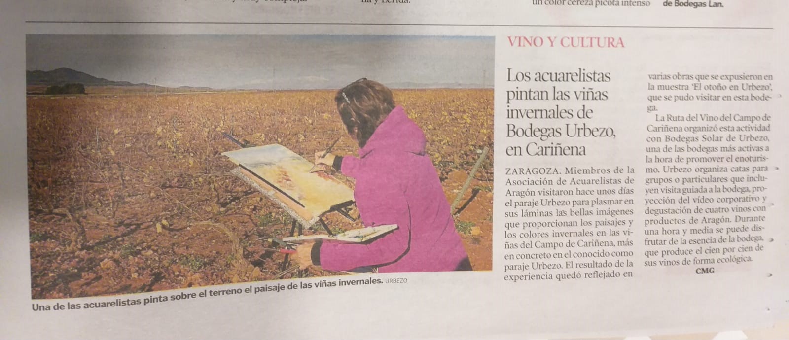 Los acuarelistas pintan las viñas invernales de Bodegas Solar de Urbezo, en Cariñena